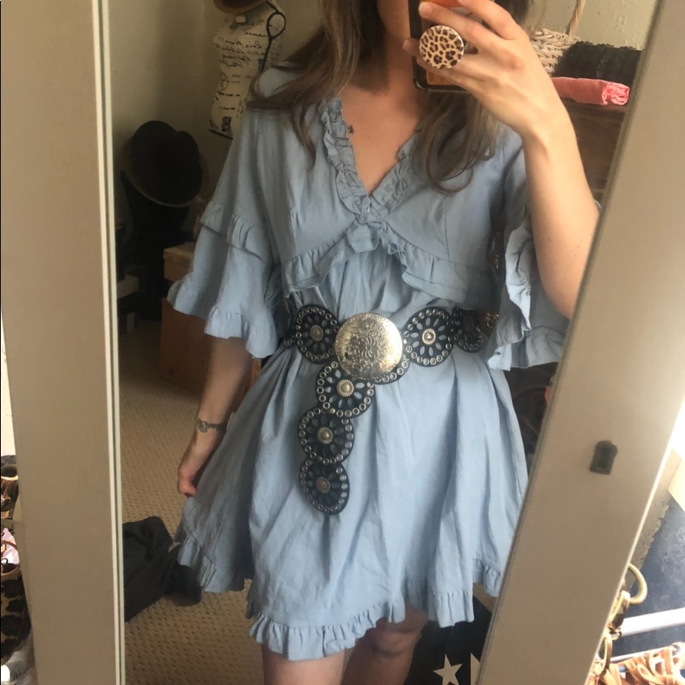 Simplee Blue Ruffle Dress / Small - Picture 9 of 9